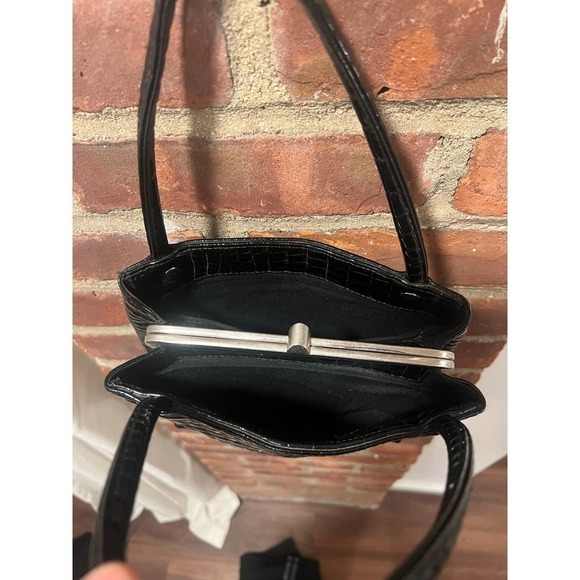Vintage IFO New York Croc Embossed Patent Leather Bag Black Formal - Picture 5 of 7